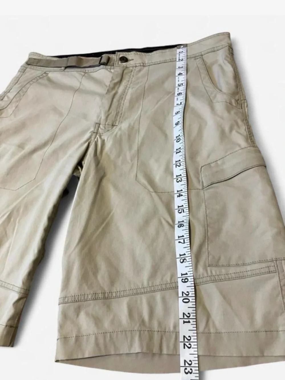 Prana Men's Light Khaki Cargo Shorts with Built-In Belt Outdoor Climbing Trail L